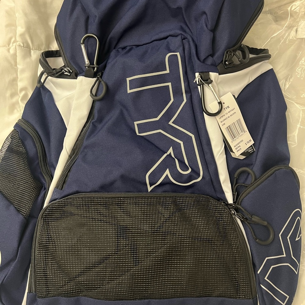 New! TYR Blue/Black Swim & Water Polo Backpack 45L
